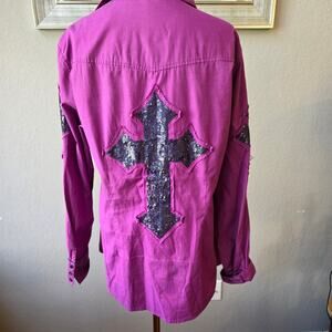 Cowgirl Tuff Co Women's Sequin Cross Snap Front Rodeo Western Shirt XL‎ Purple